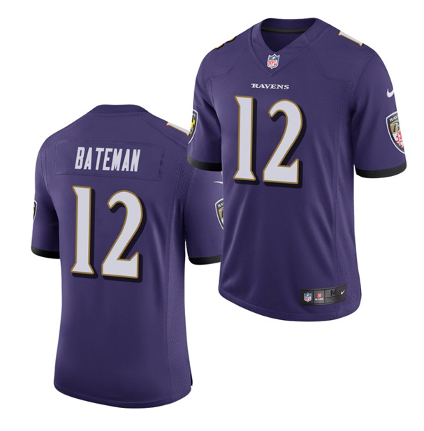 Men's Baltimore Ravens #12 Rashod Bateman Purple NFL 2021 Draft Vapor Untouchable Limited Stitched Jersey